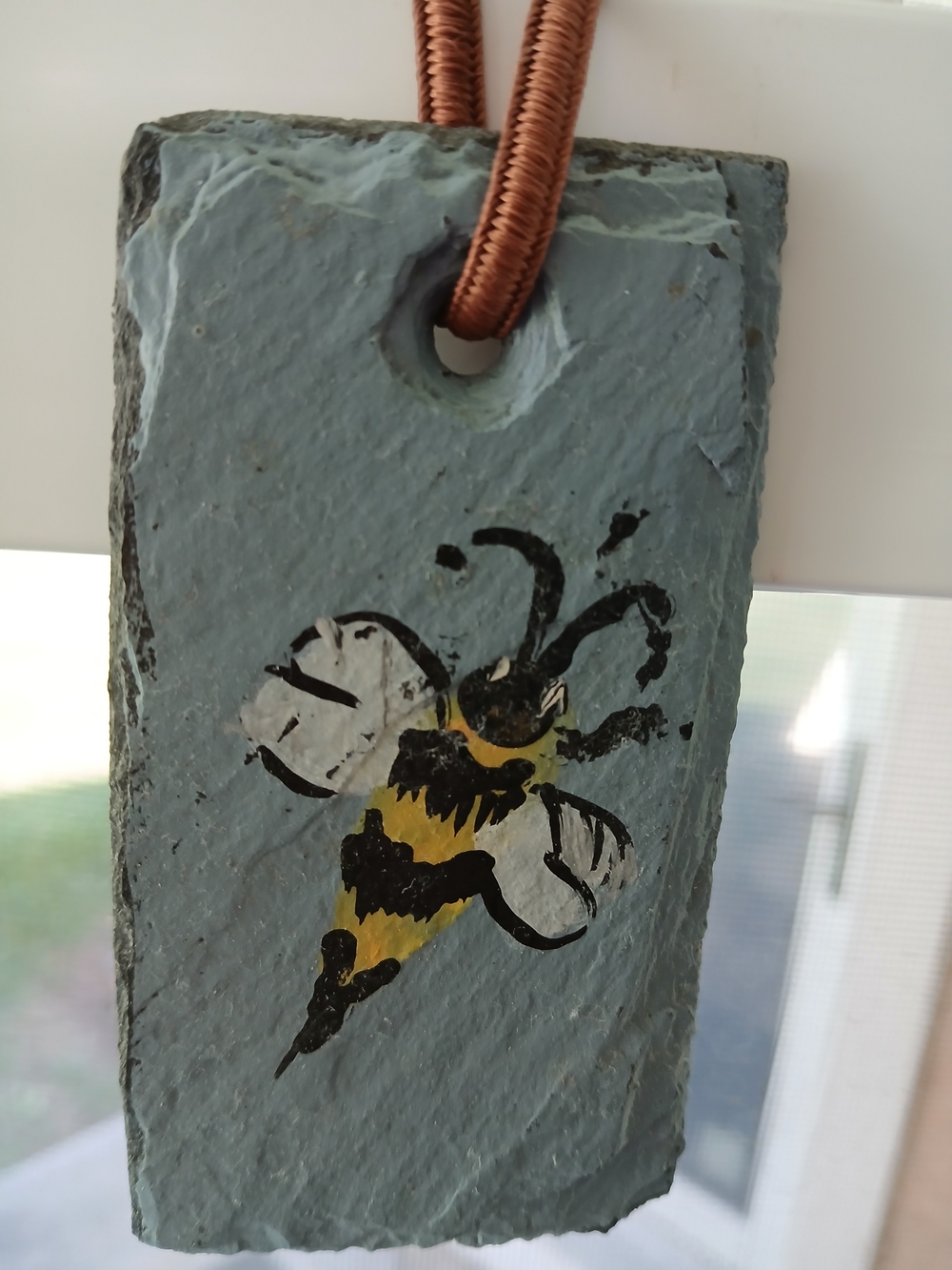Hand-Painted Bee Slate Pendant Necklace - Yellow & Black